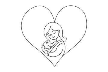 Mother and baby continuous single line art and isolated outline vector design
