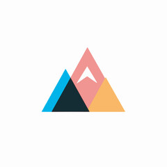 Minimalist vector logo of three geometric mountains with a modern, abstract style, perfect for branding, business, and adventure themes.