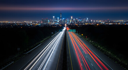 Fototapeta premium Traffic with blurry light on highway at night