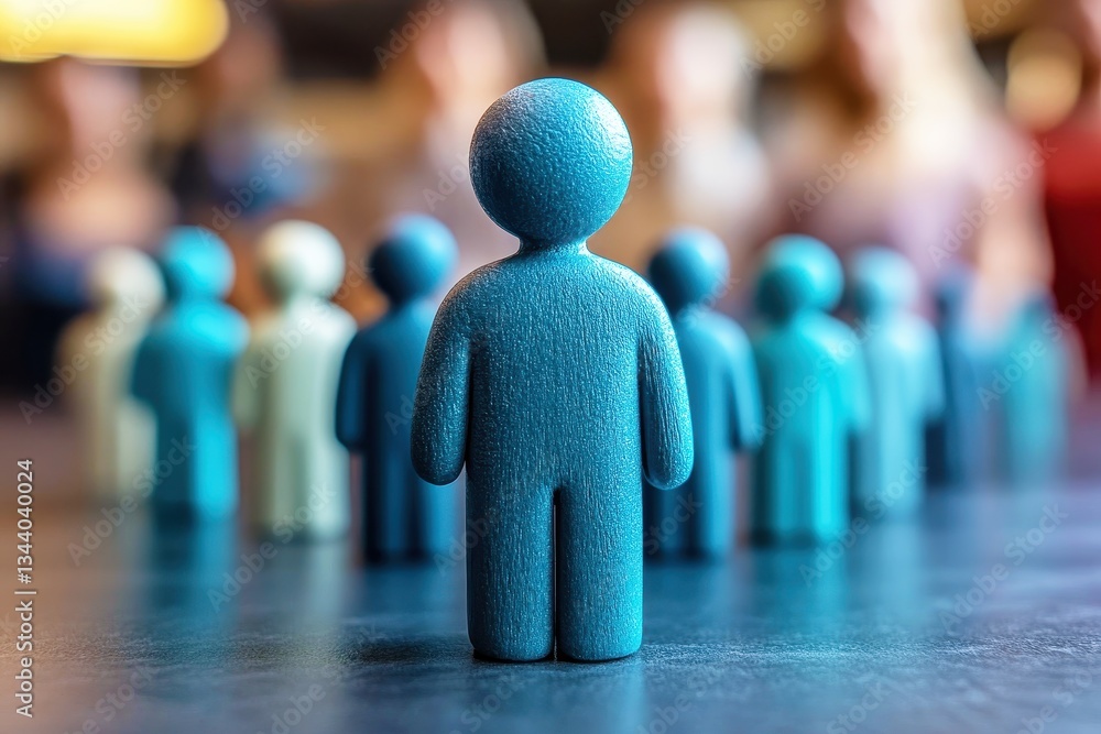 Poster blue figure standing out among a group of stylized characters in a blurred background representing i