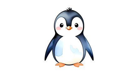 Obraz premium Cute watercolor penguin illustration, charming and playful character design in soft hues