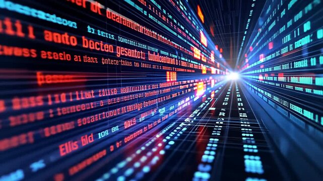 Futuristic Digital Data Flow with Glowing Lines and Binary Patterns