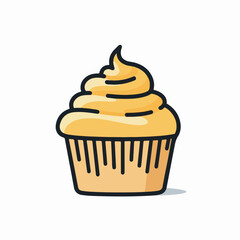 Classic golden cupcake with a swirl of frosting vector illustration, ideal for confectionery branding and advertisements.
