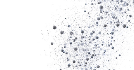 Abstract background with silver bubbles floating on white. Perfect for cosmetics, science, or technology.