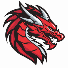 Red and black dragon head vector illustration with sharp details, perfect for branding, esports, and fantasy themes.