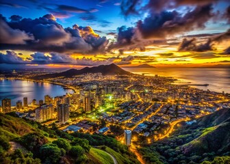 Honolulu City Lights from Diamond Head, Oahu, Hawaii - Night Photography