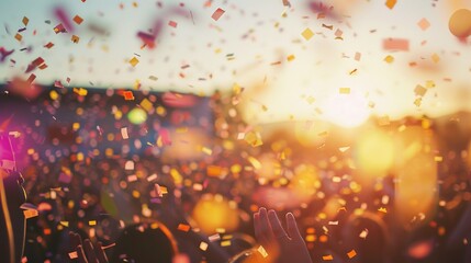 Captivating Celebration with Confetti Shower at an Outdoor Concert Event