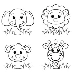 Happy Cartoon Safari Friends Fun Wildlife Coloring Image