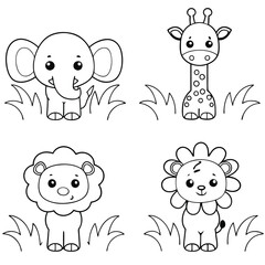 Fun Safari Animal Companions Cheerful Cartoon Coloring Art