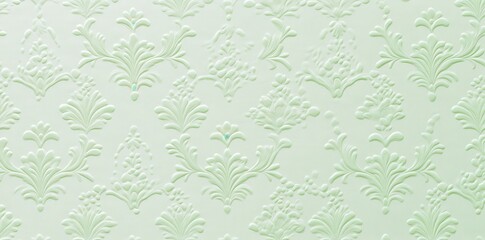 A textured, light green wallpaper featuring a delicate floral pattern, adding elegance and a subtle touch to interior spaces.