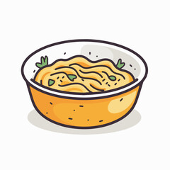 Bowl of ramen noodles with broth and toppings in a detailed vector illustration