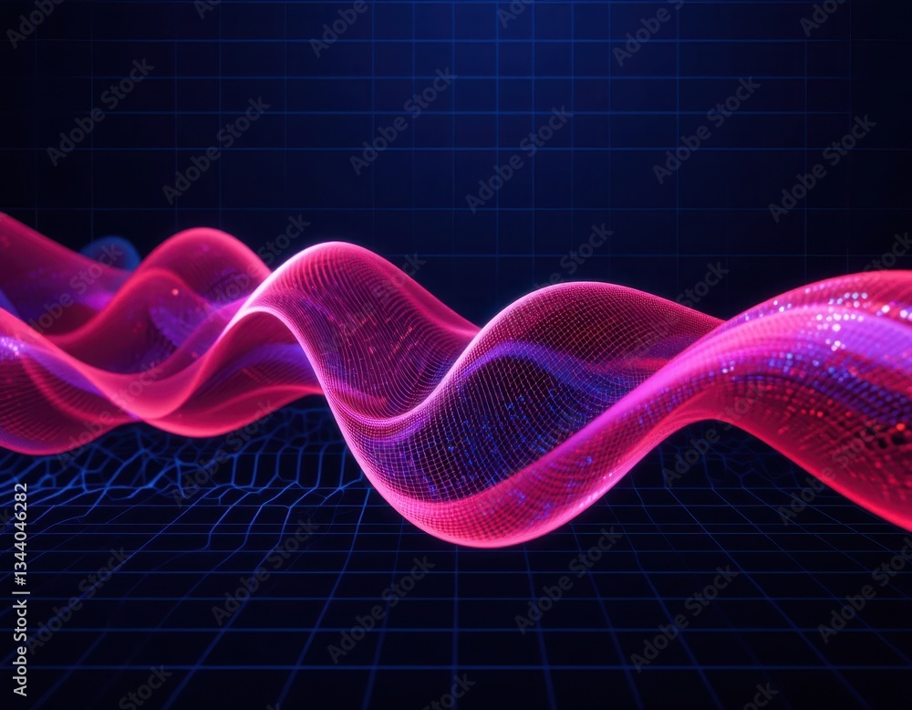 Poster visualizing dynamics of vibrant waves digital space abstract art futuristic environment 3d perspecti