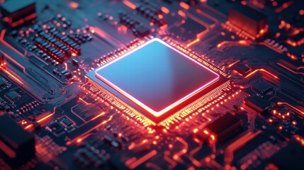 Obraz premium AI-powered CPU Chip with Bright Electric Glow
