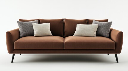 Fototapeta premium Contemporary sofa with mocha mousse cushions and pillows.