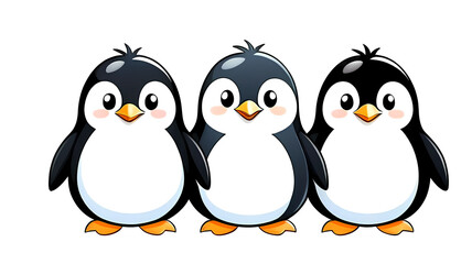 Naklejka premium Three cute penguin friends, fun and playful cartoon illustration with adorable charm