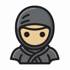 Vector icon of a black-clad ninja with a mask, representing stealth, secrecy, and martial arts combat skills.