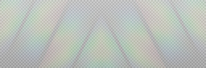 Rainbow light prism effect, transparent background. Hologram reflection, crystal flare leak shadow overlay.