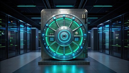 A futuristic holographic data vault designed for secure information protection.