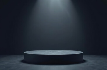 Black podium, platform or stage, smoke on background.