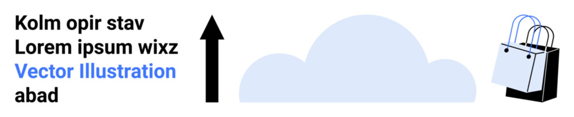 Shopping bag, arrow pointing up, cloud. Ideal for e-commerce, online shopping, retail strategy, digital growth, cloud solutions, business analytics success flat landing page banner