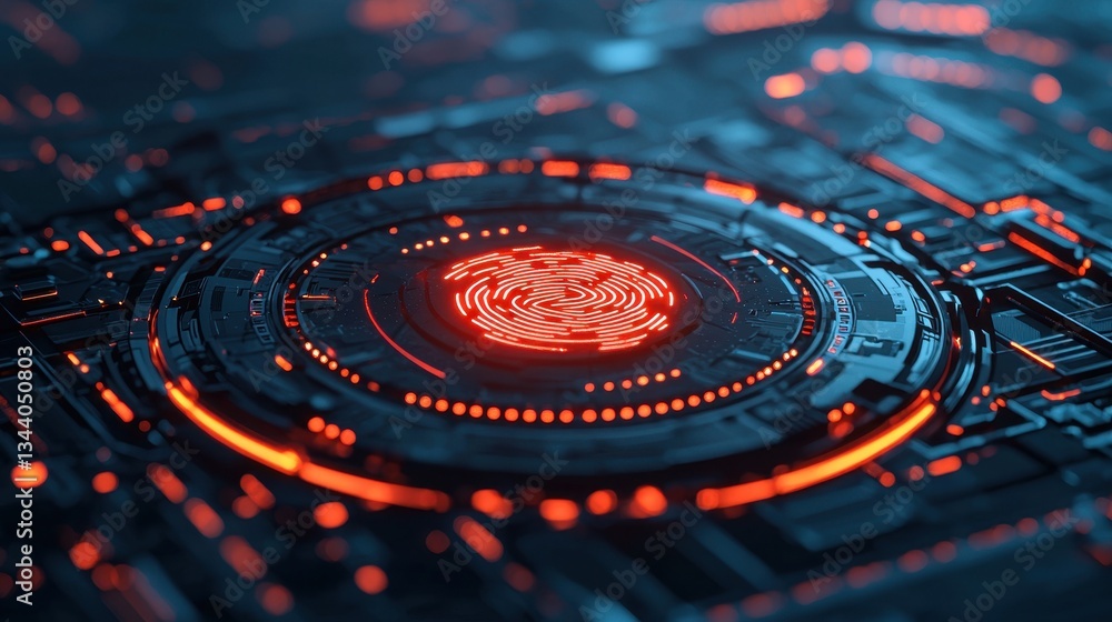 Poster high-tech digital background with circuit pattern and vibrant red neon glow for technology and futur