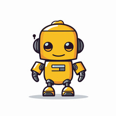 Cute yellow robot with headphones and a friendly smile, ideal for technology and AI-related branding.