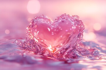 Fototapeta premium 3D render of a happy Valentine's Day idea with a pink heart emblem on a pink background. Generative Ai