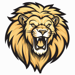 Fototapeta premium Realistic golden lion head roaring with intense expression, representing power and leadership.