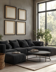 Modern Dark Grey Sectional Sofa Living Room Interior Design