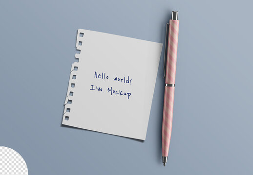 Mockup of Realistic Pen with Paper Note