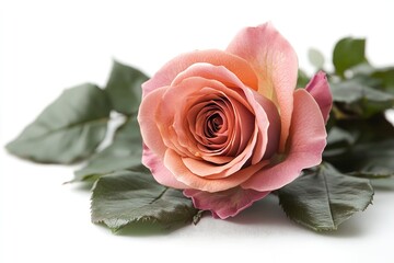 Fototapeta premium A single pink rose blossom on a clear backdrop. Generative Ai