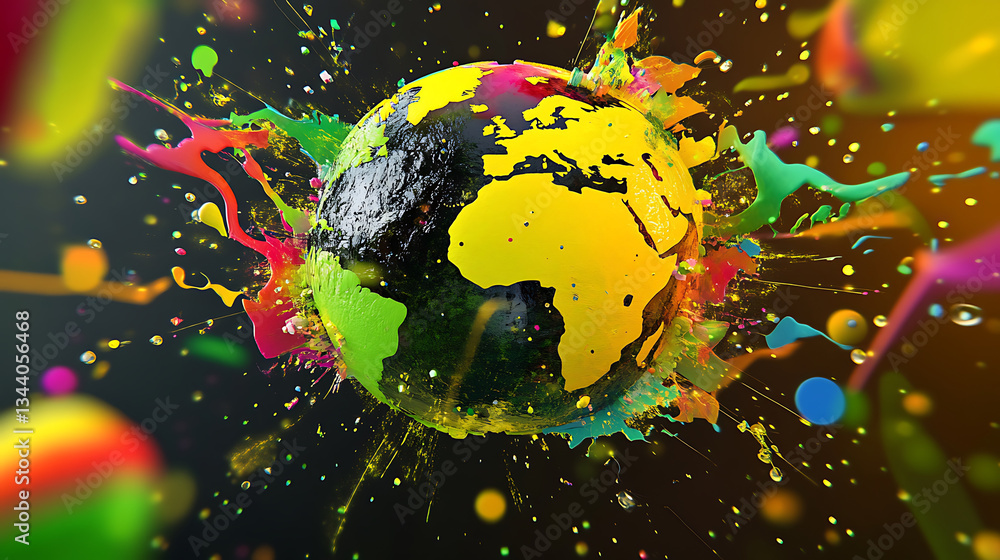 Aufkleber a vibrant, abstract representation of earth with colorful paint splashes, symbolizing creativity and