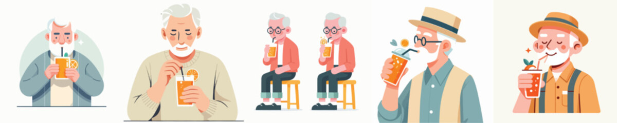 vector character grandfather drinking orange juice