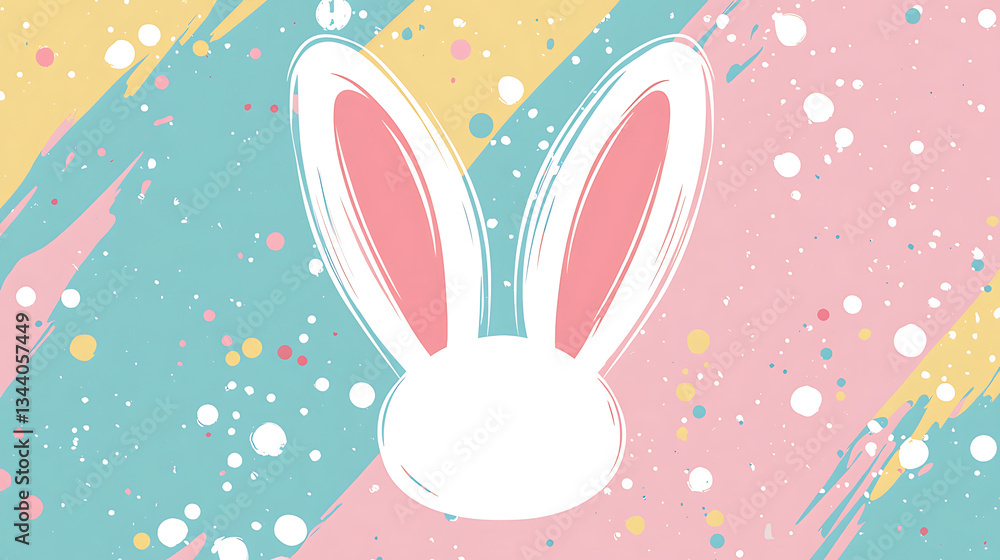 Poster a playful illustration of rabbit ears against a colorful, abstract background featuring pastel color