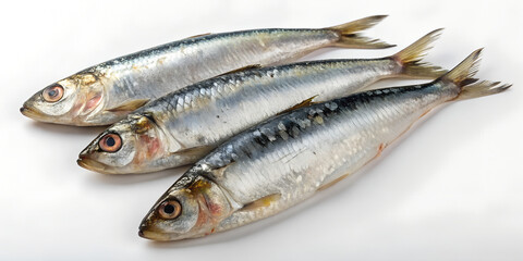 Fototapeta premium Fresh sardines on white background. Seafood item. Fresh fish from the fish market.