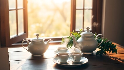 Tea Brewing by the Window in Warm Sunlight