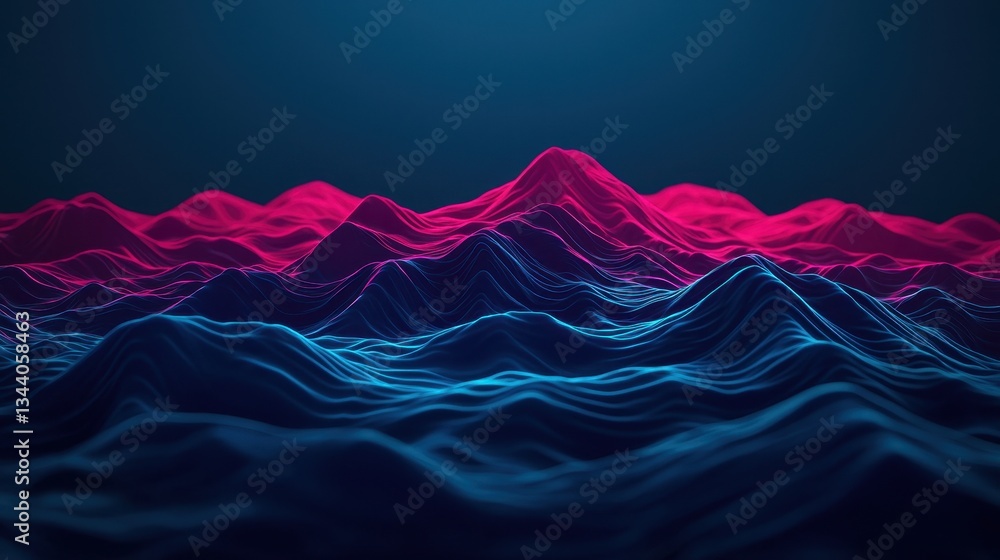 Poster abstract waves in vibrant blue and pink colors with smooth flowing patterns creating a futuristic la