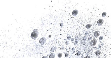 Abstract background of silver bubbles floating on white. Perfect for cosmetic or technology concepts.