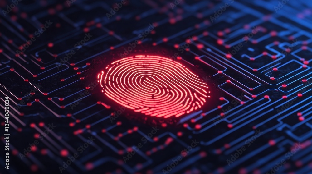 Poster digital fingerprint in a modern technological background showcasing security and identity verificati