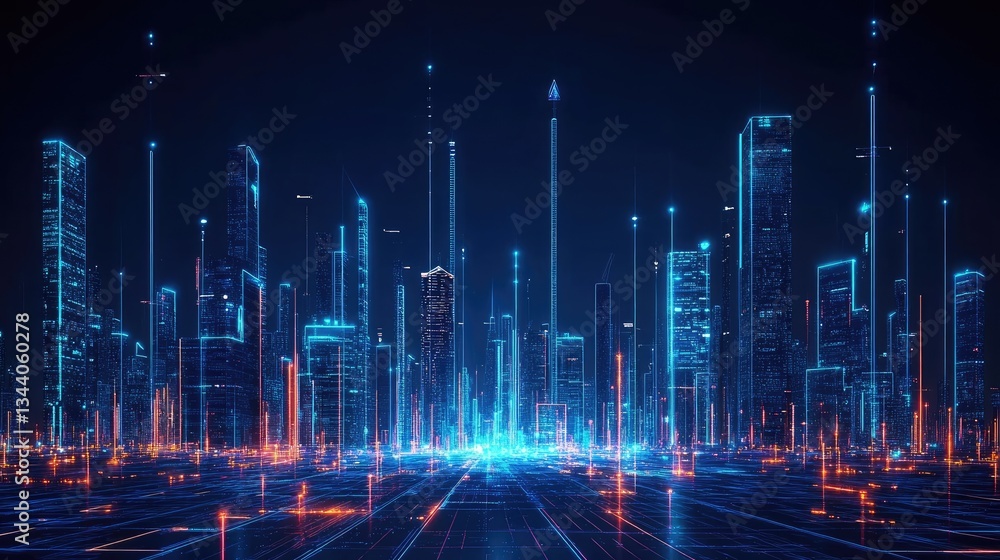 Poster a blueprint with smart city planning concepts and ai-driven infrastructure.