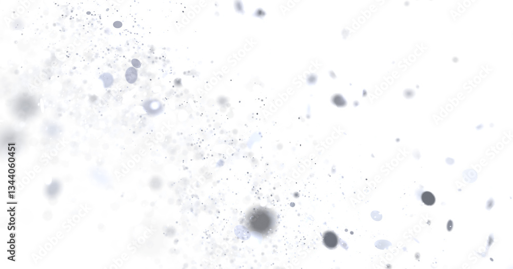 Poster glowing grey particles floating on white background. ideal for overlay or texture.
