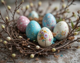 Easter egg decorating event home still life festive atmosphere close-up crafting joy