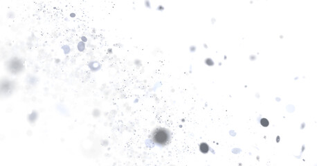 Glowing grey particles floating on white background. Ideal for overlay or texture.