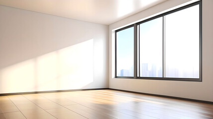 Fototapeta premium Bright empty room filled with natural sunlight, minimal and spacious interior