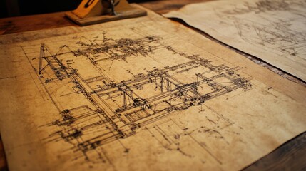 Obraz premium A bridge construction blueprint with intricate engineering details.