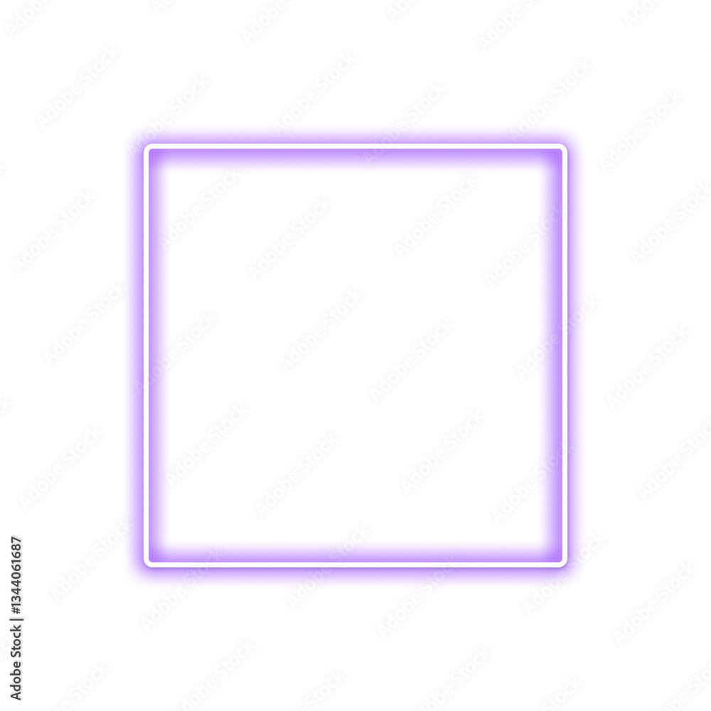 Wall mural purple square neon frame element isolated on transparent background