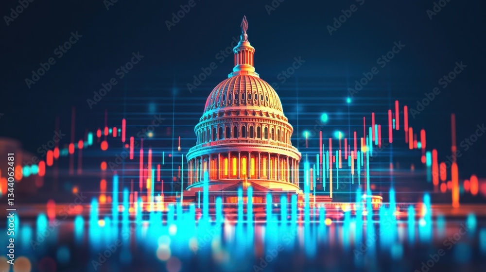 Aufkleber capitol building with financial charts and data visualization in the background