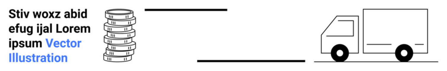 Stack of discs connected to delivery truck via horizontal lines representing data or goods distribution. Ideal for logistics, technology, data storage, transportation, supply chain, business process