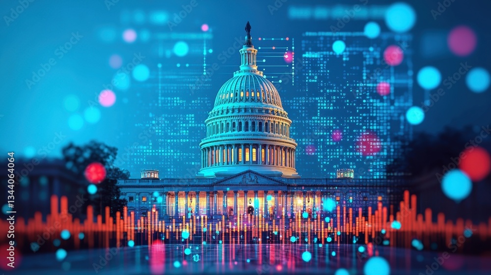 Aufkleber captivating digital overlay of capitol building surrounded by colorful data visualization elements a