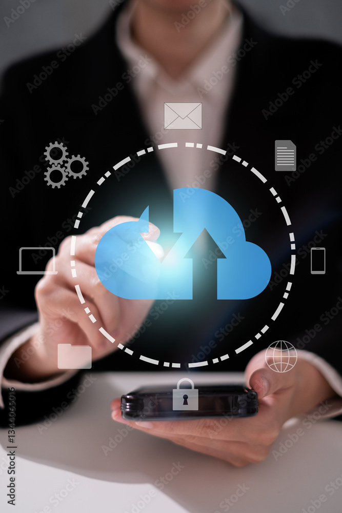 Poster datum cyberspace cloud information security data connection storage network technology concept